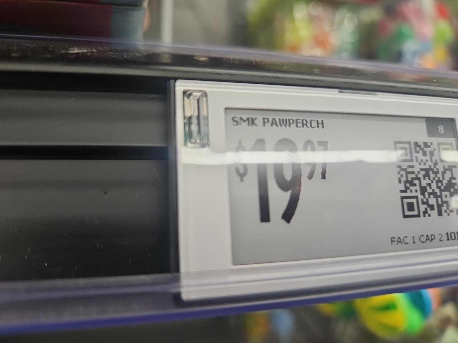 Close-up of the digital shelf label and LED area.